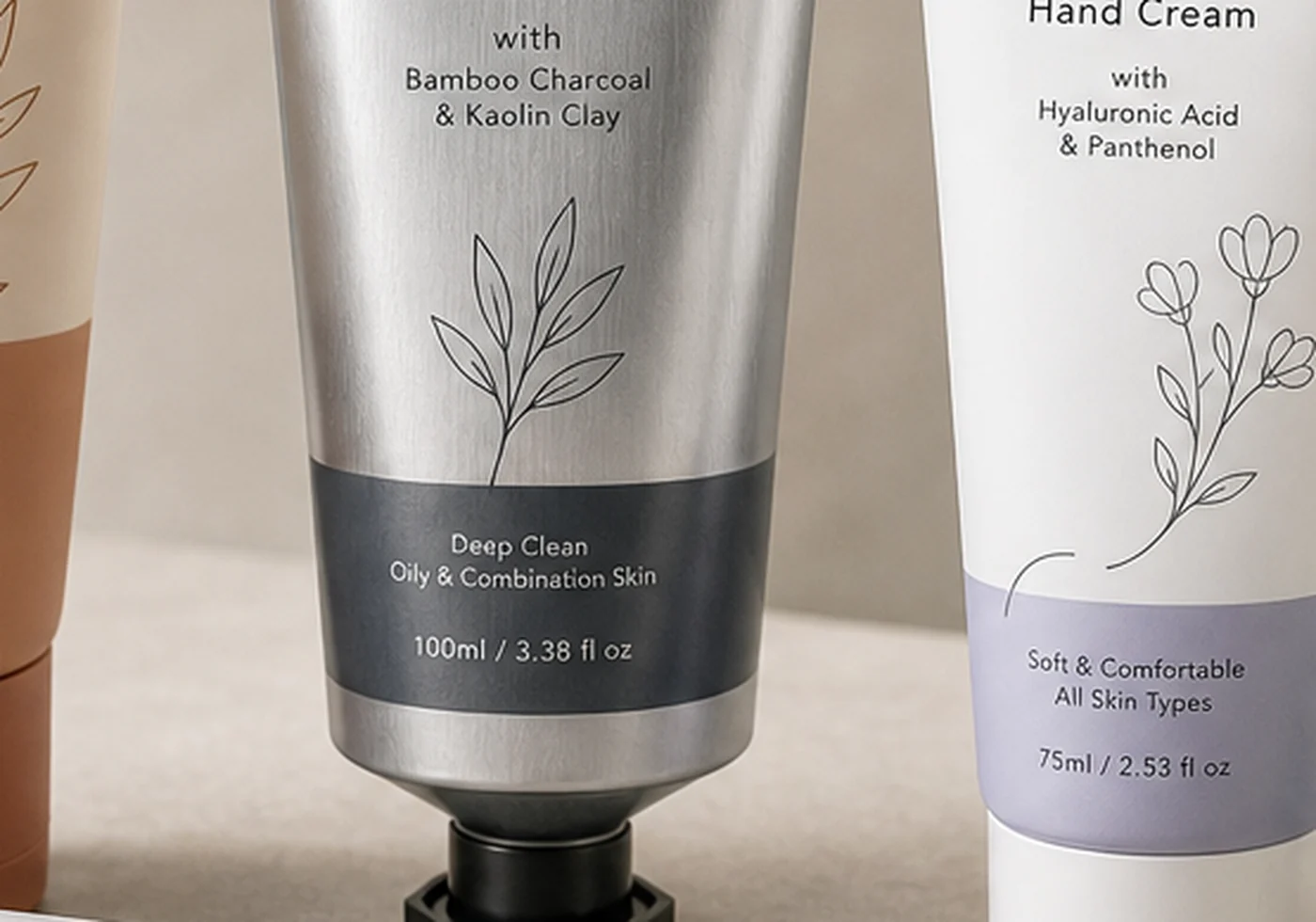 Cosmetic tube, pouch, and box packaging components for tube packaging projects