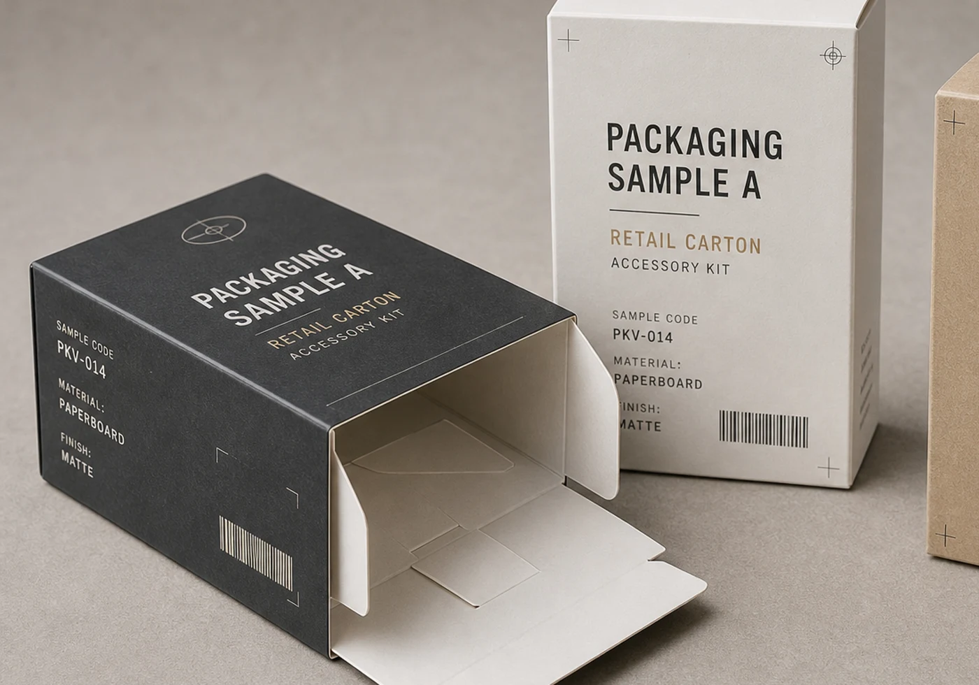 Auto-lock bottom folding carton samples with visible locking flaps and printed sample labels
