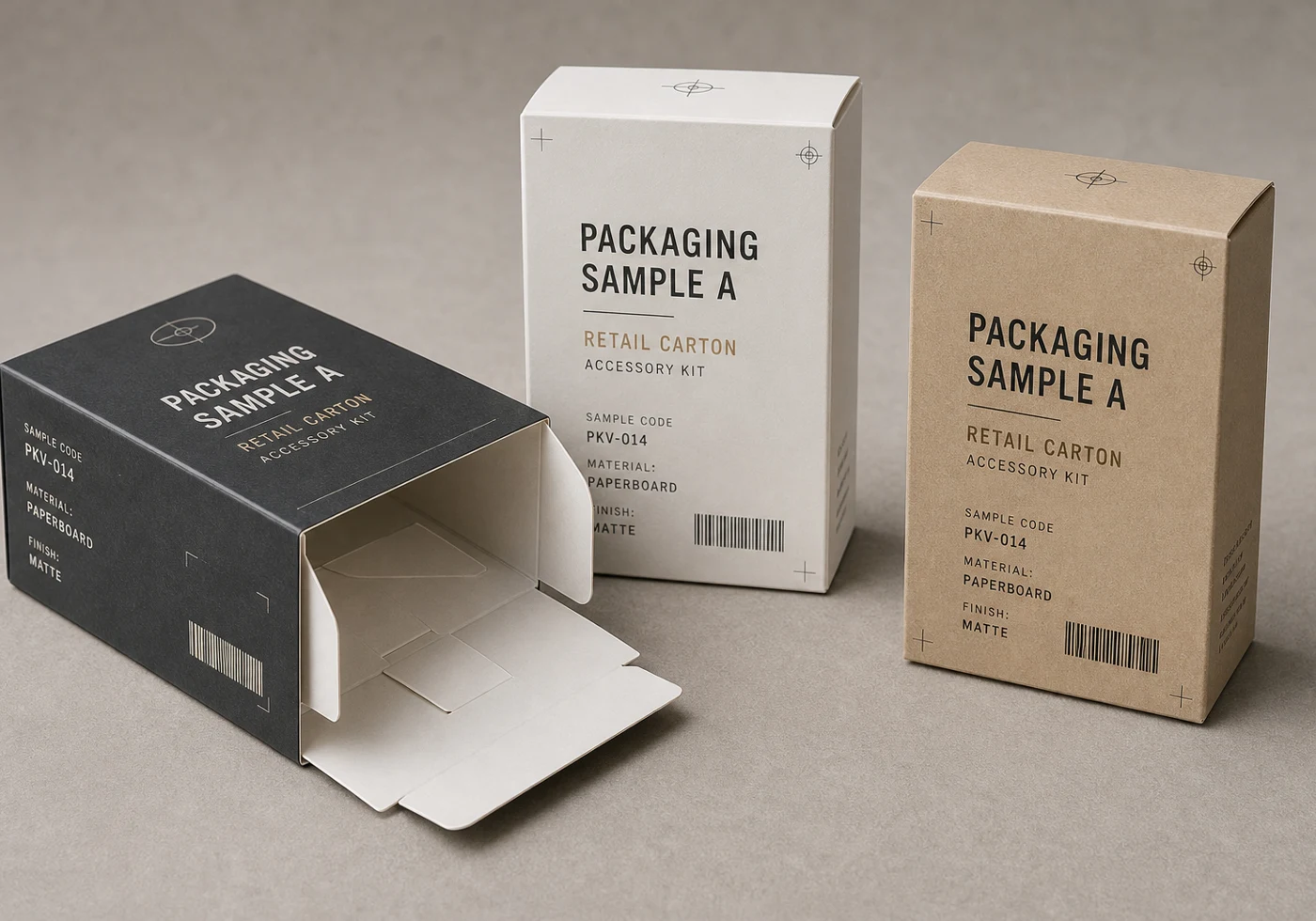 Auto-lock bottom folding carton samples with visible locking flaps and printed sample labels