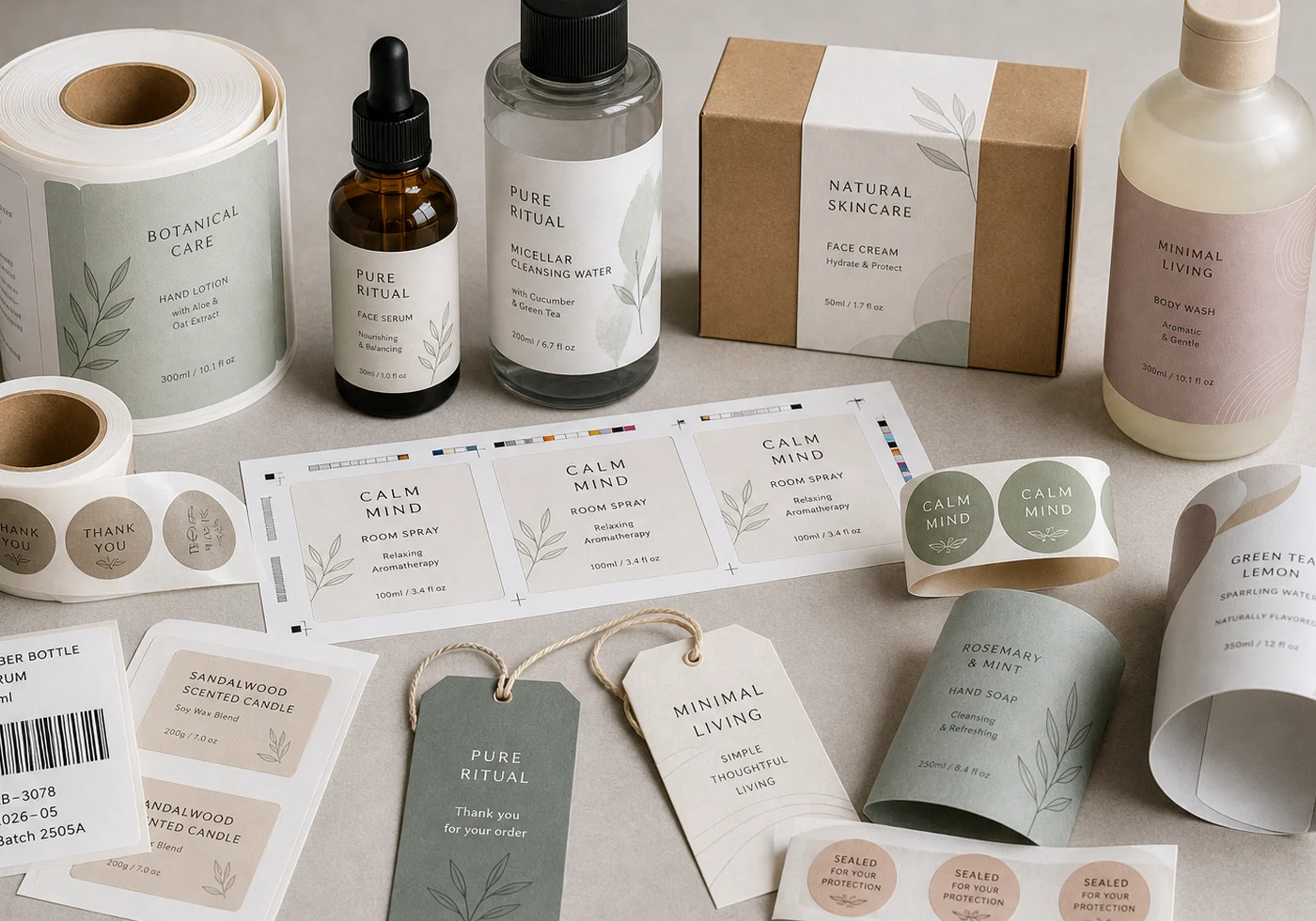 Printed product tags and labels used for branded packaging