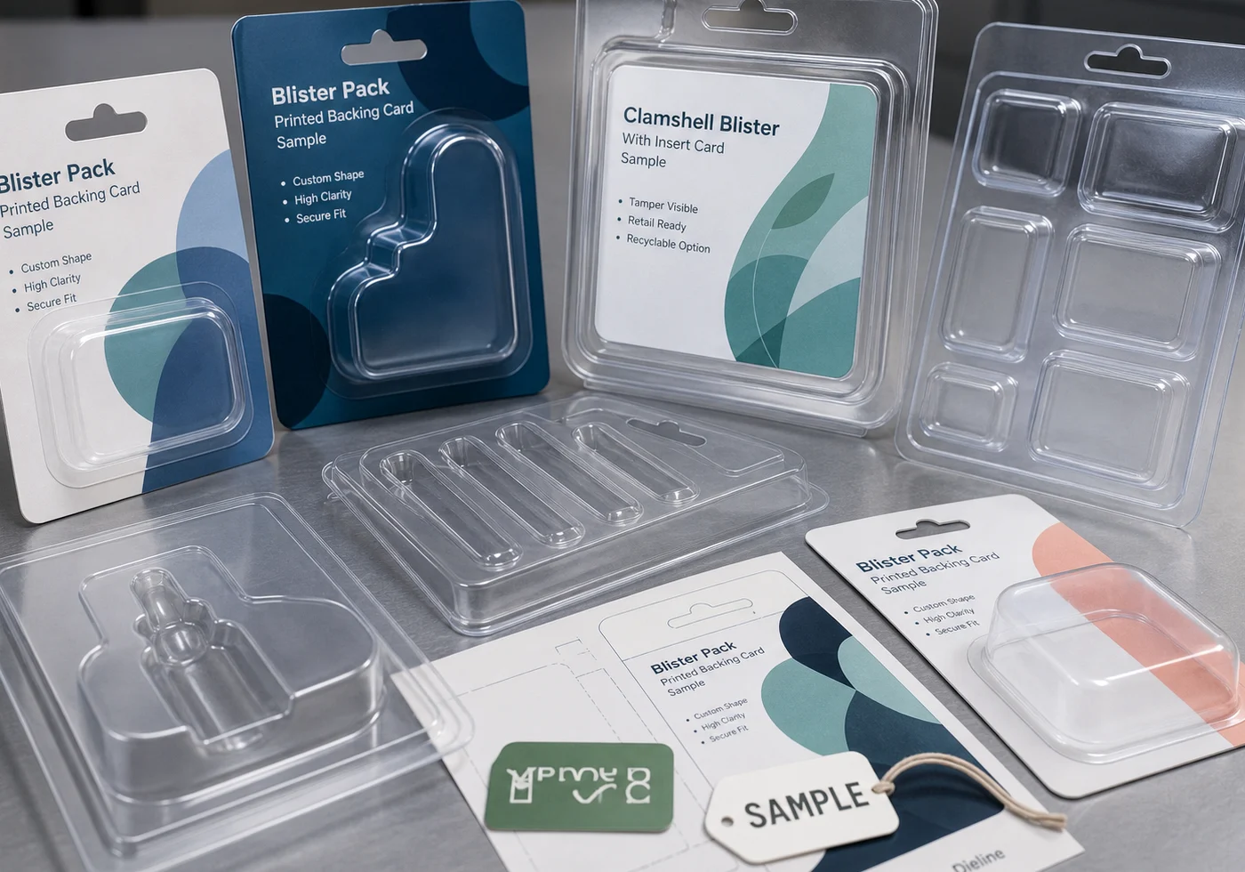 Clear thermoformed plastic packaging tray and blister style insert
