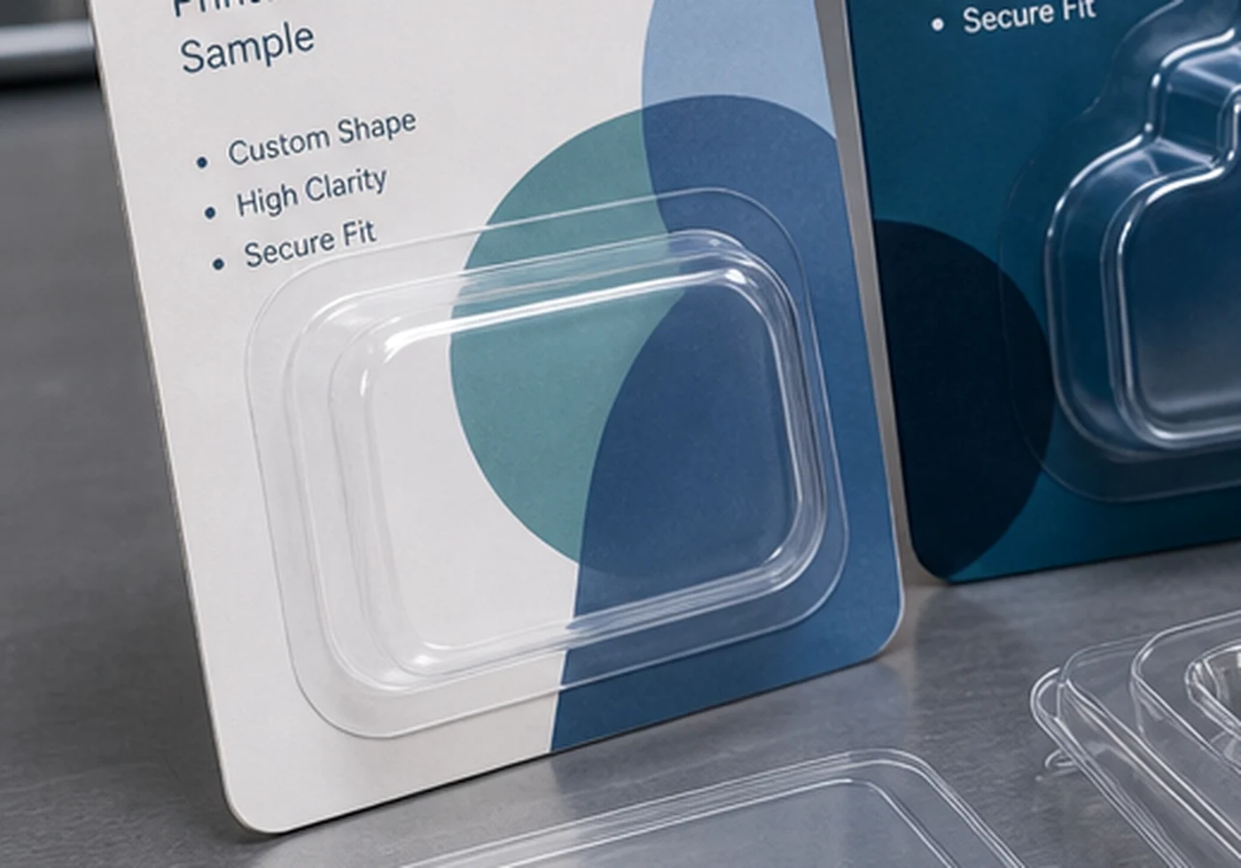 Clear thermoformed plastic packaging tray and blister style insert
