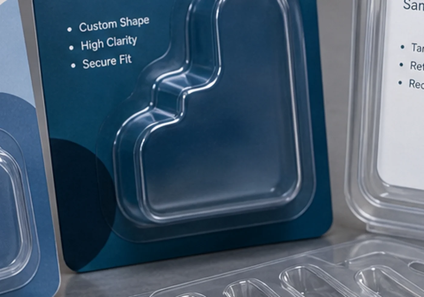 Clear thermoformed plastic packaging tray and blister style insert