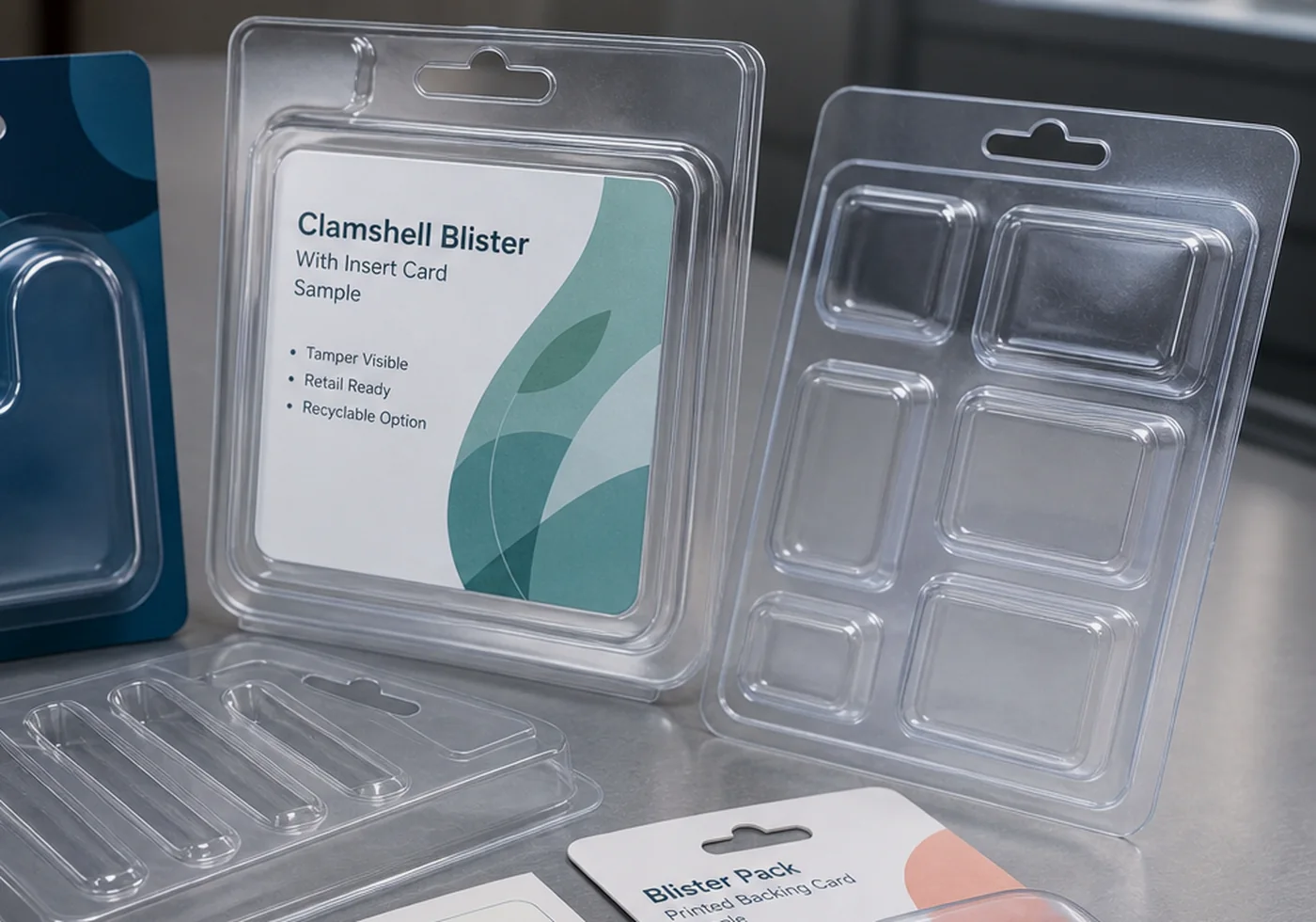 Clear thermoformed plastic packaging tray and blister style insert