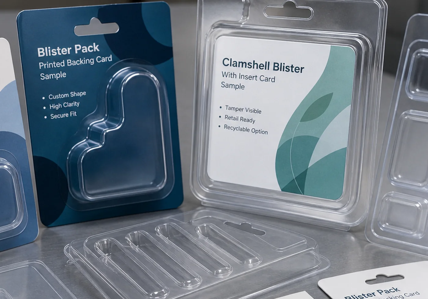 Clear thermoformed plastic packaging tray and blister style insert