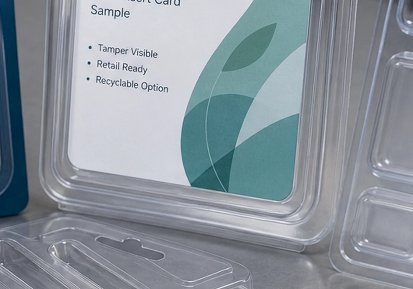 Clear thermoformed plastic packaging tray and blister style insert