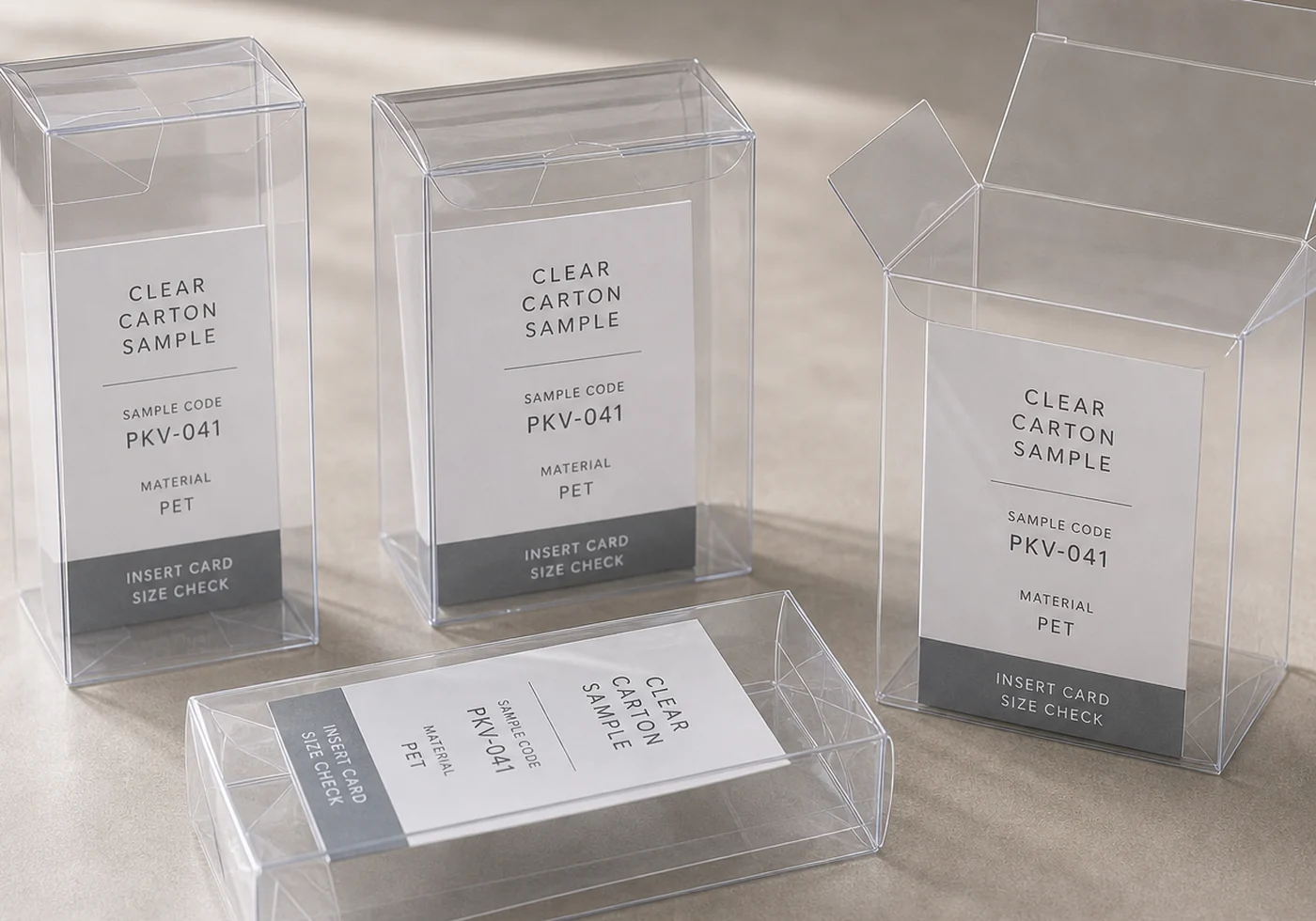 Clear plastic box close-up showing transparent edges, product insert card, and folding creases