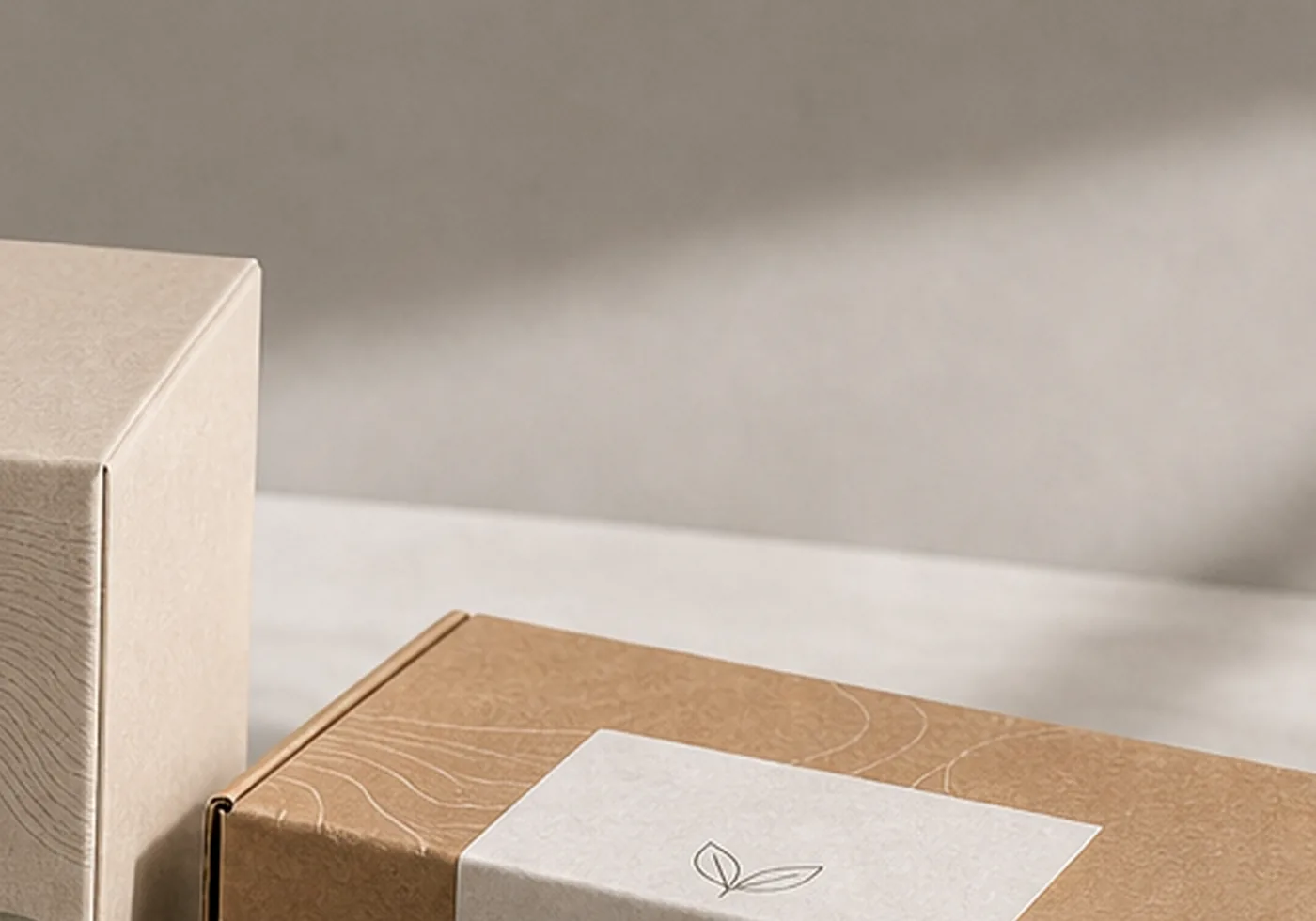 Corrugated shipping box corner sample showing flute edge and kraft outer liner