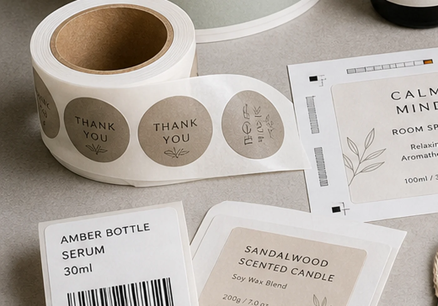 Printed product tags and labels used for branded packaging