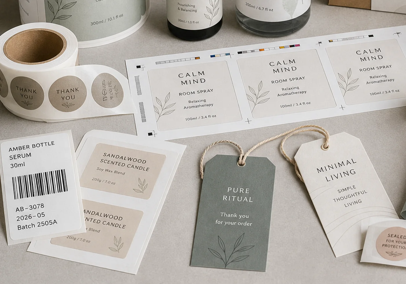 Printed product tags and labels used for branded packaging