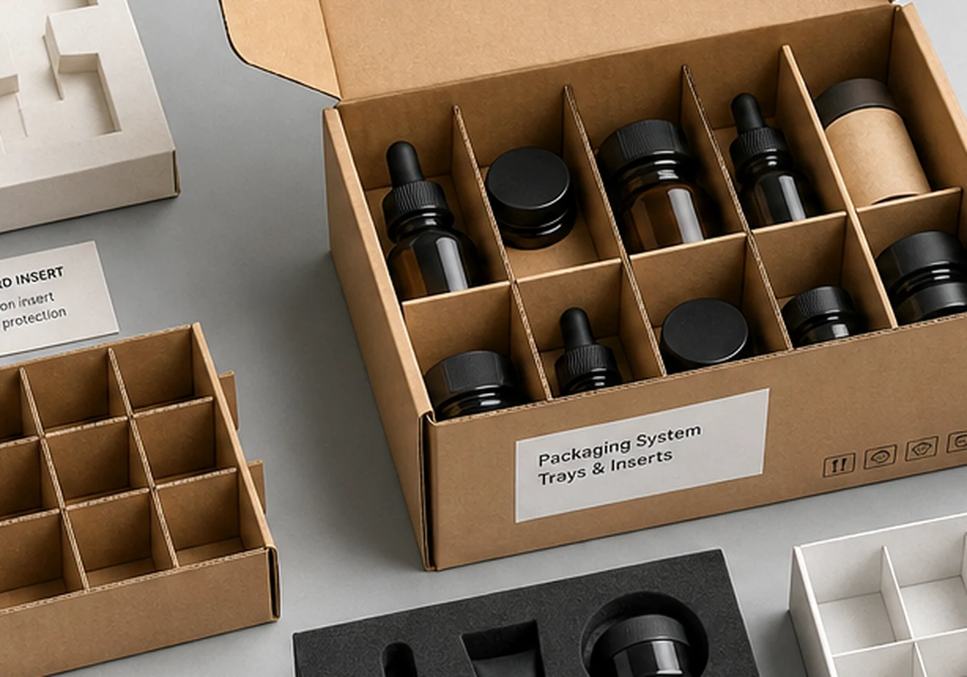 Open box packaging with paper insert and protective filler