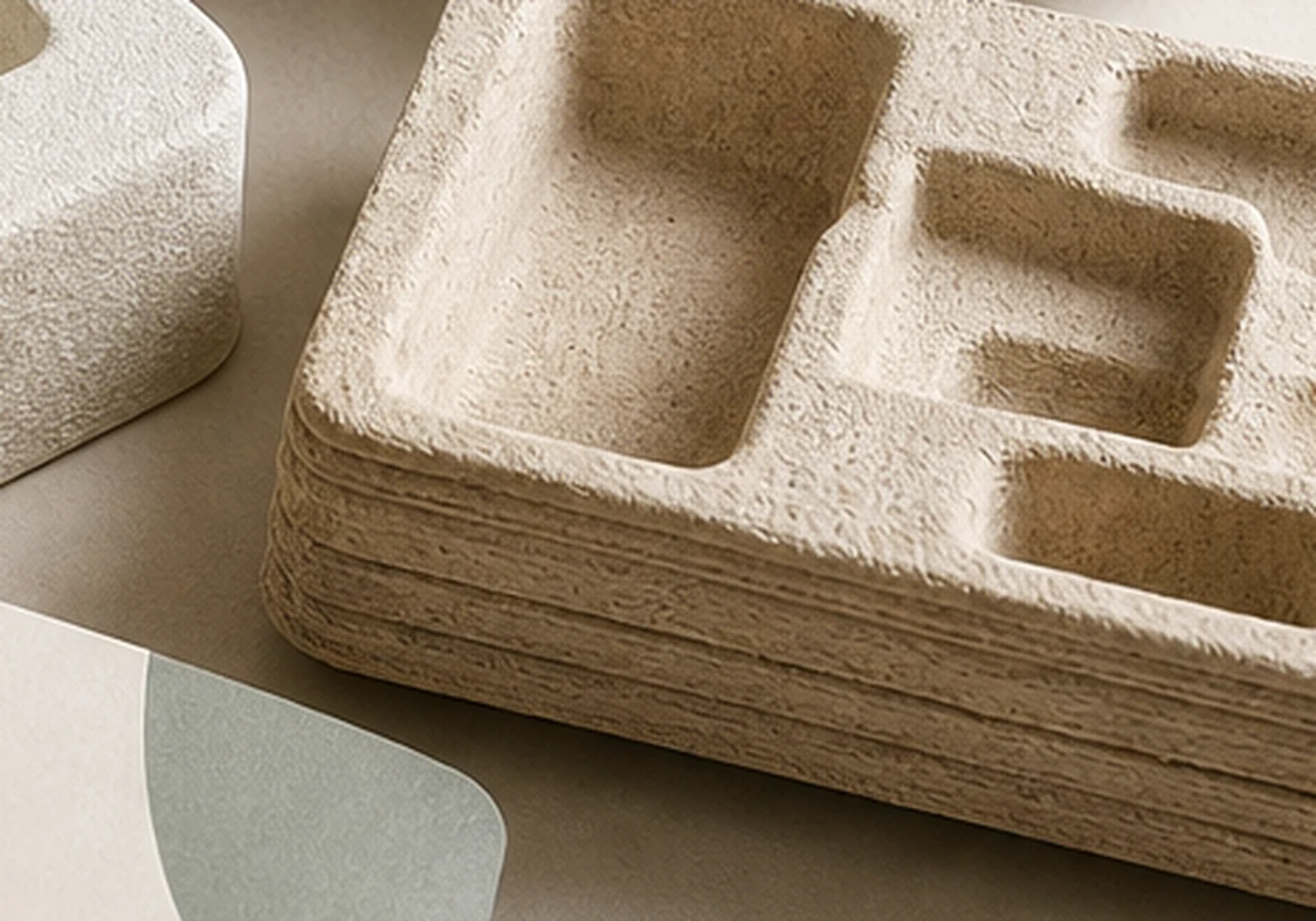 Fiber molded pulp tray packaging with formed protective cavities