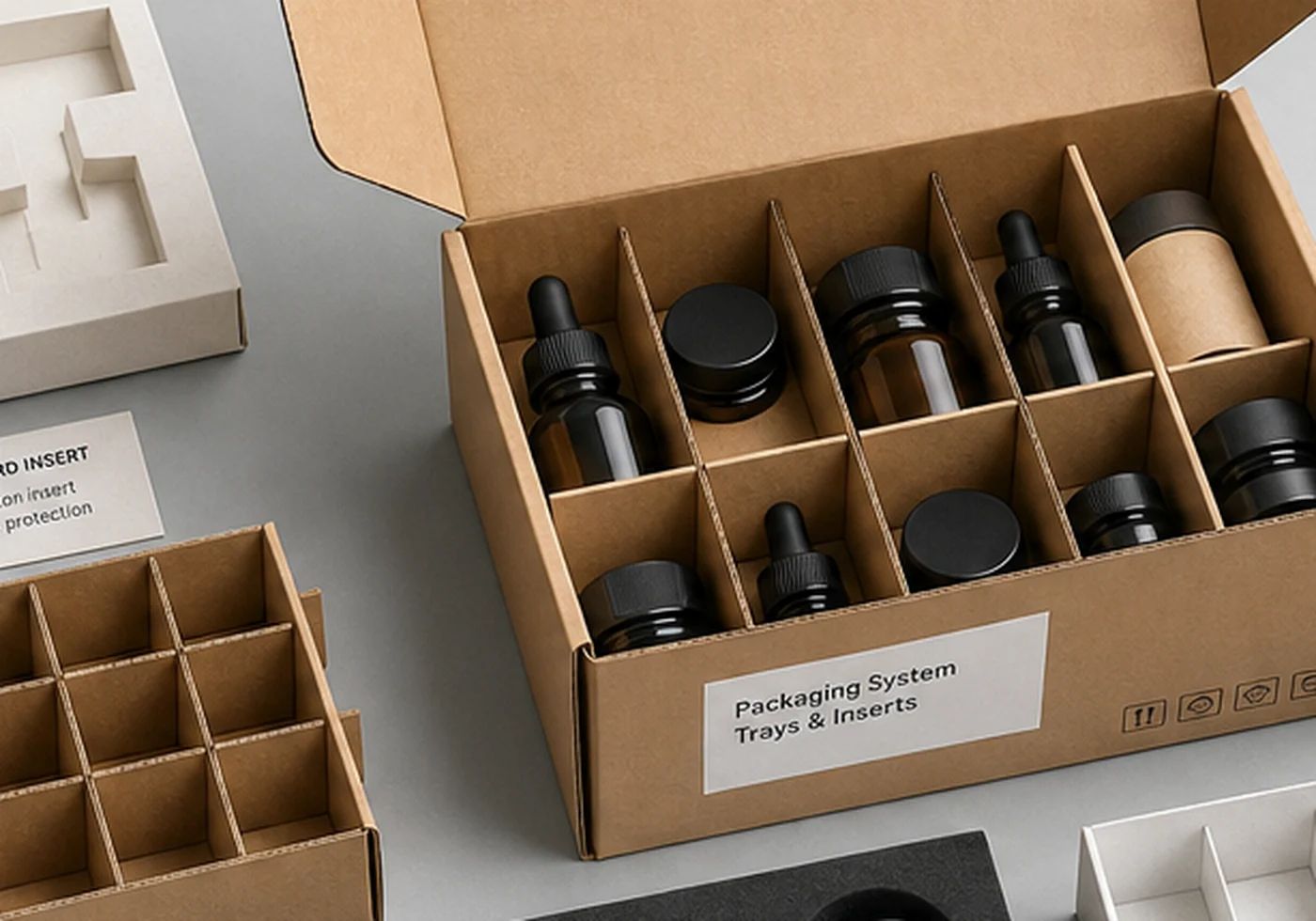 Open box packaging with paper insert and protective filler