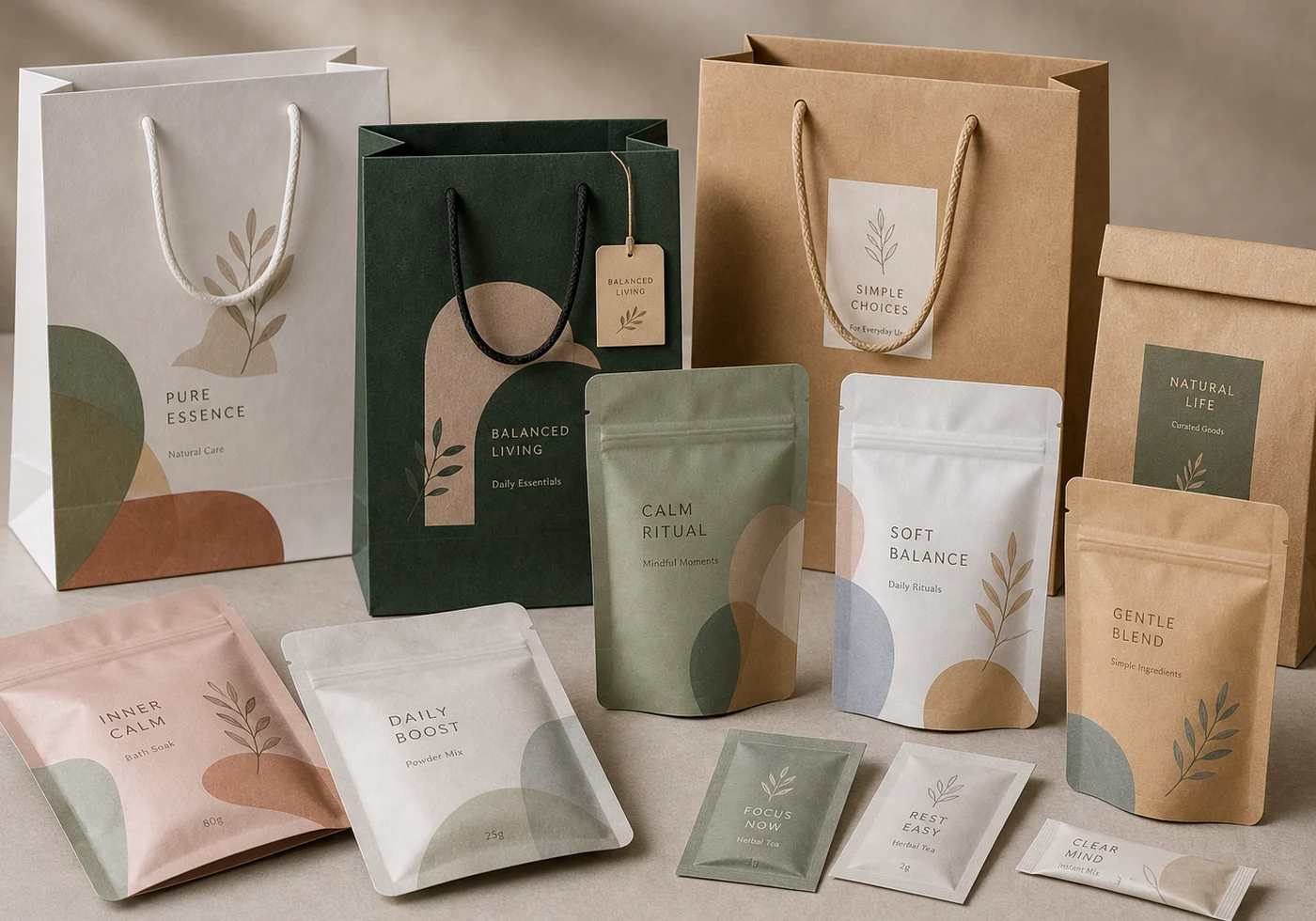 Custom paper bags and flexible pouch packaging examples