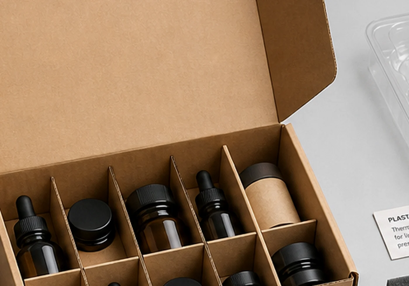 Open box packaging with paper insert and protective filler