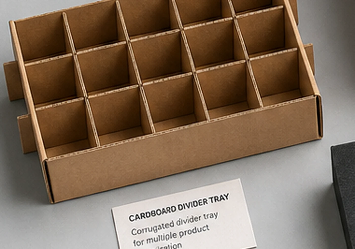 Foam insert tray sample with product cutouts and material information card