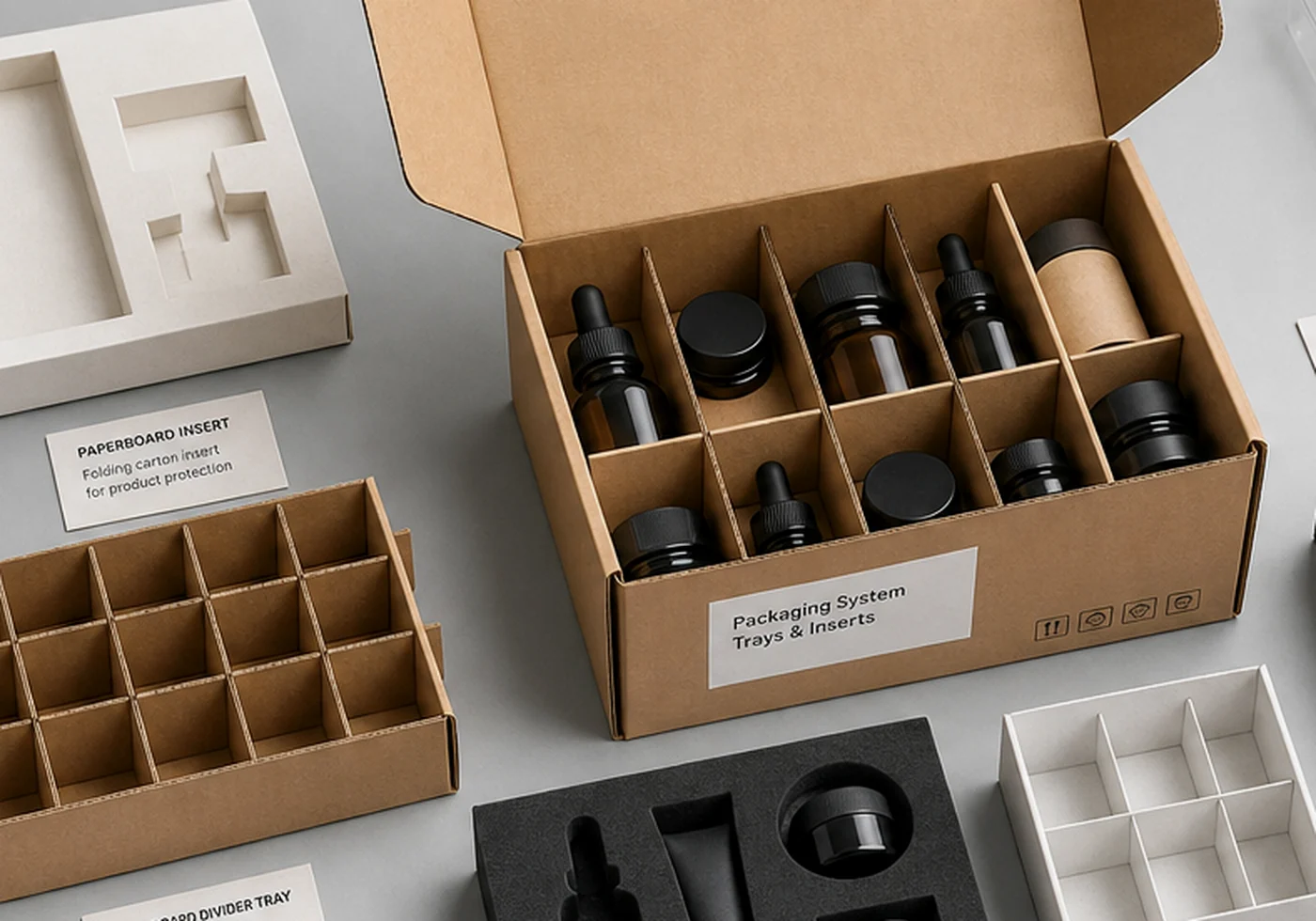 Open shipping box with protective insert and void fill for product protection