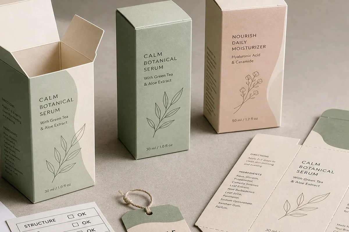 Custom printed cosmetic folding cartons with premium brand artwork