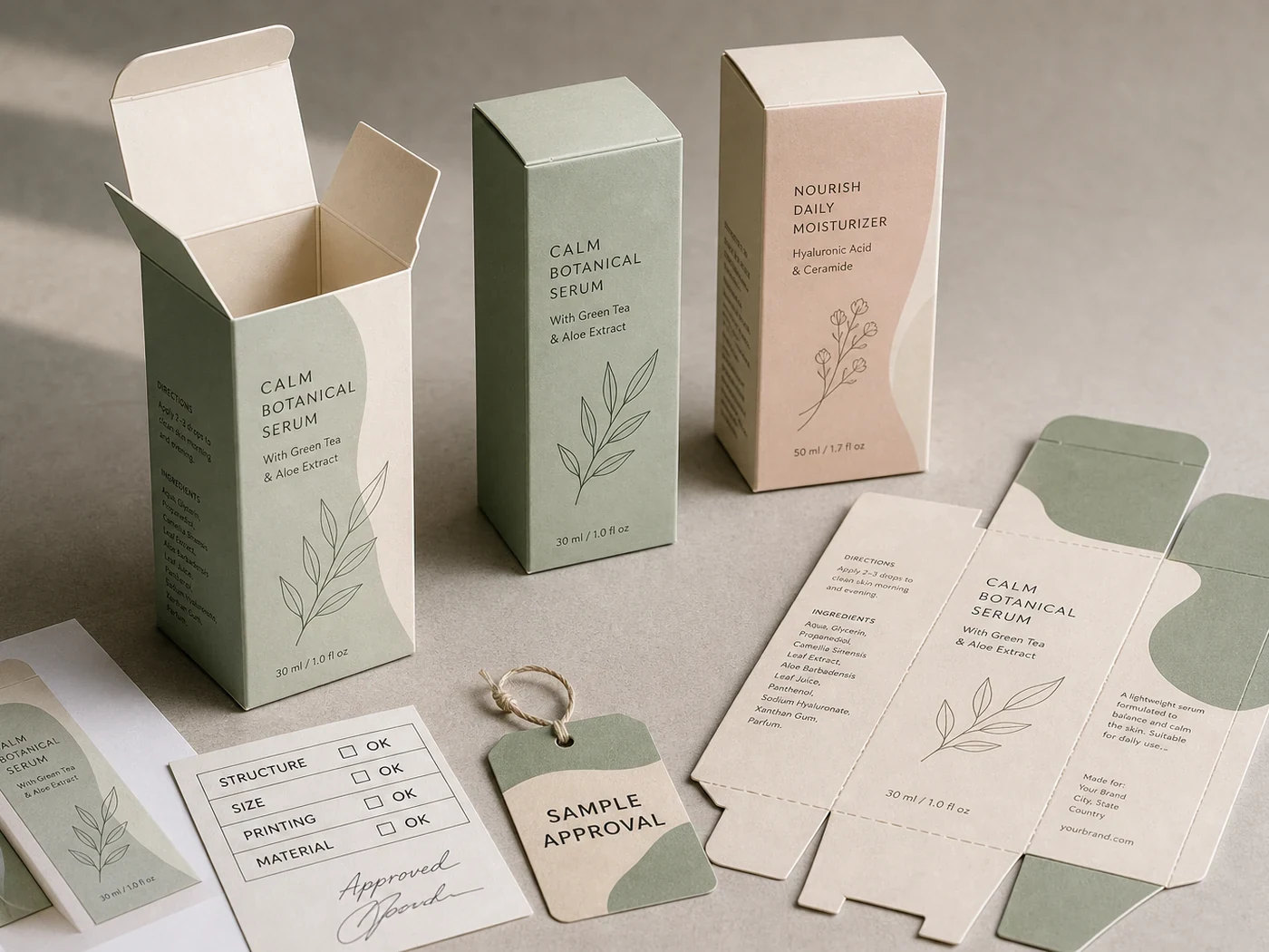 Custom printed cosmetic folding cartons with premium brand artwork