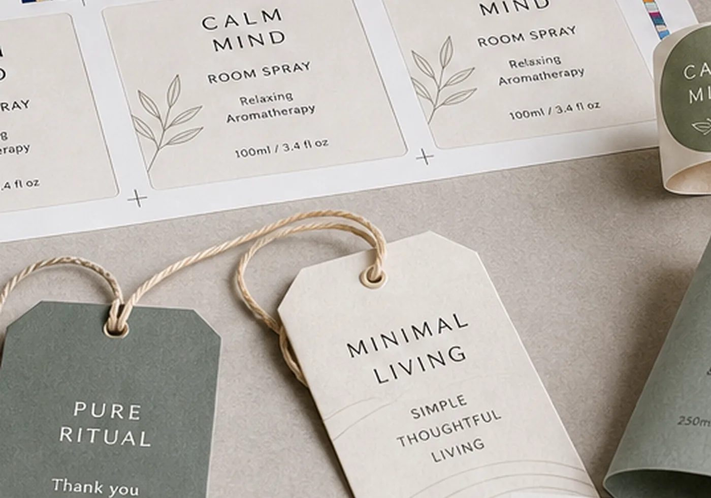 Printed product tags and labels used for branded packaging