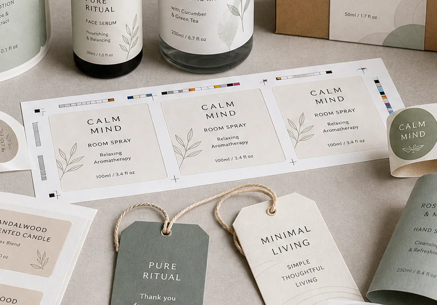 Printed product tags and labels used for branded packaging