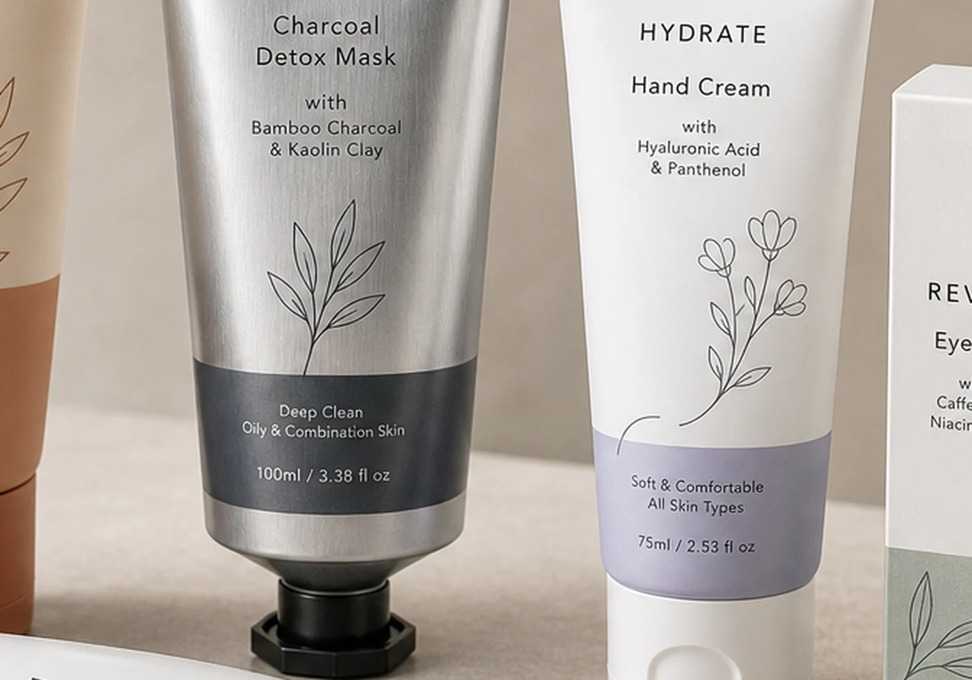 Cosmetic tube, pouch, and box packaging components for tube packaging projects