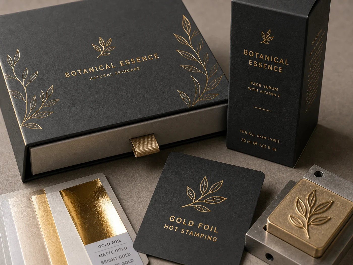 Foil stamped label detail on printed packaging