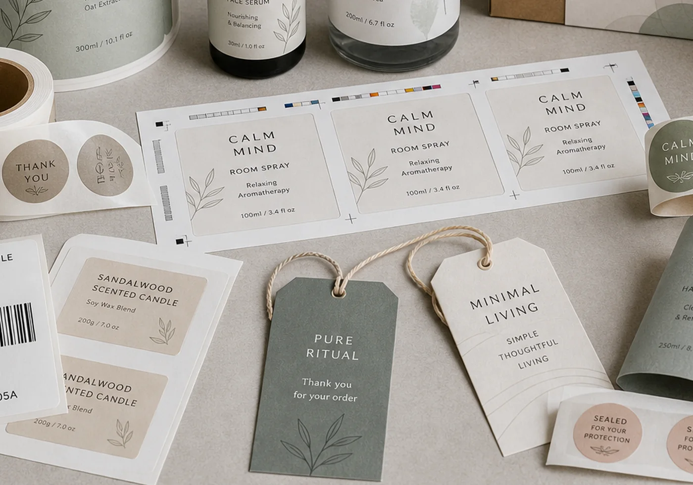 Printed product tags and labels used for branded packaging