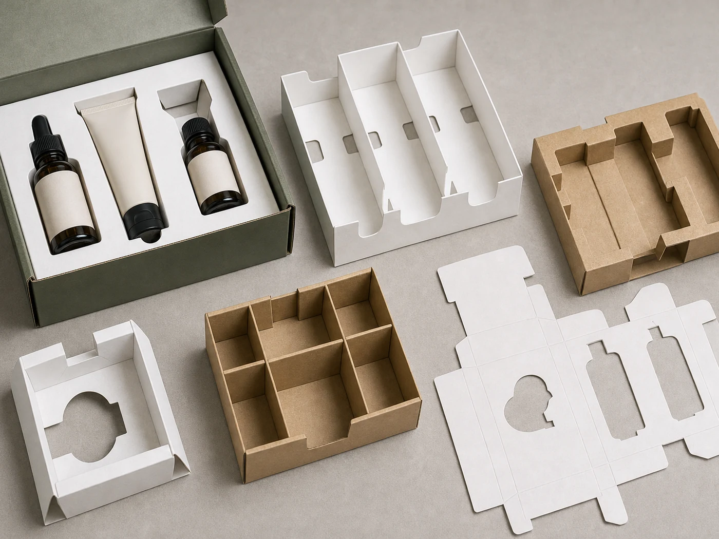 Open box packaging with paper insert and protective filler