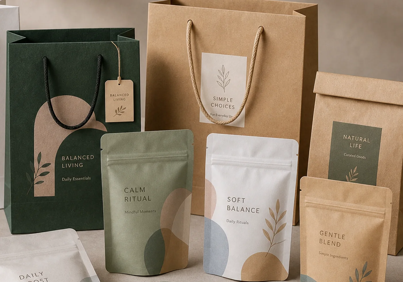 Custom paper bags and flexible pouch packaging examples