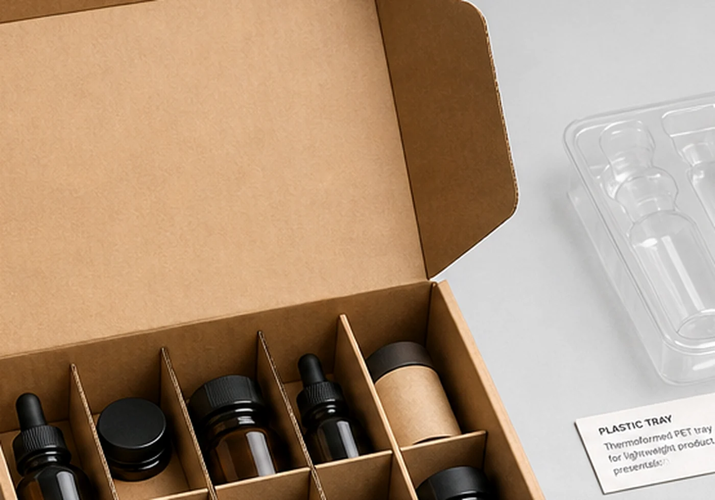 Clear thermoformed plastic packaging tray and blister style insert