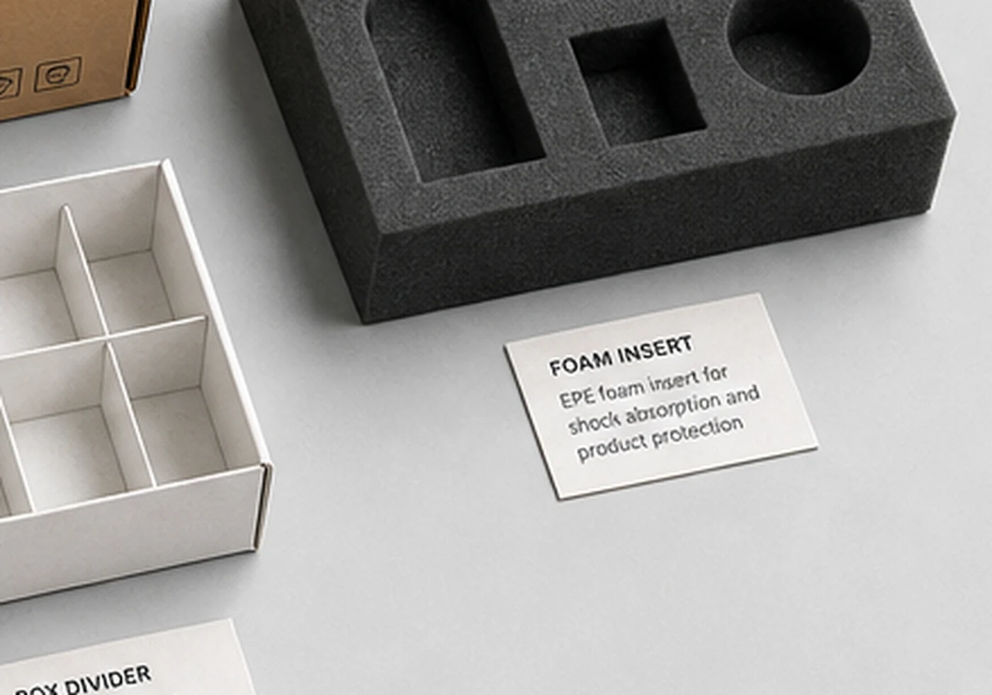 Open box packaging with paper insert and protective filler