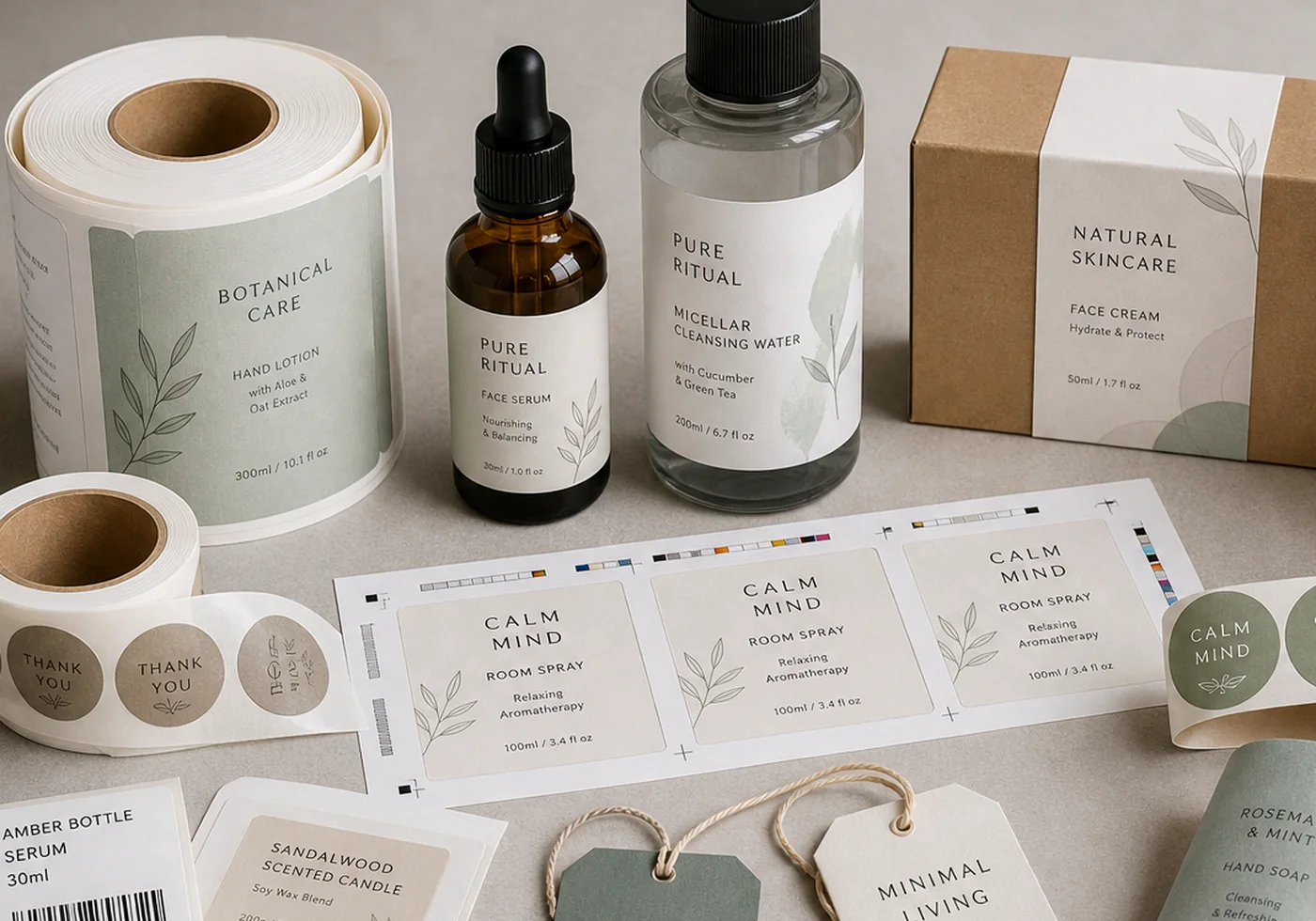 Printed product tags and labels used for branded packaging