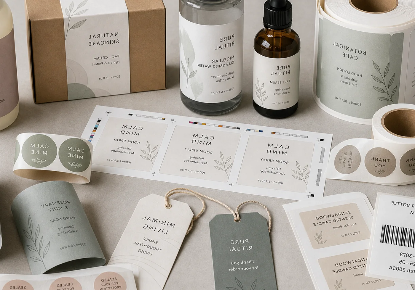 Printed product tags and labels used for branded packaging