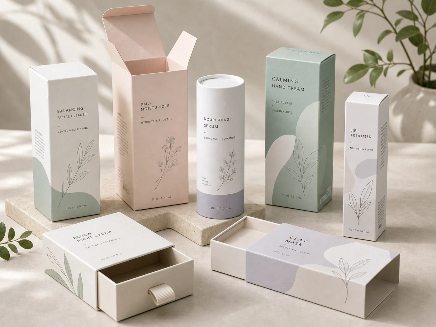 Custom printed cosmetic folding cartons with premium brand artwork