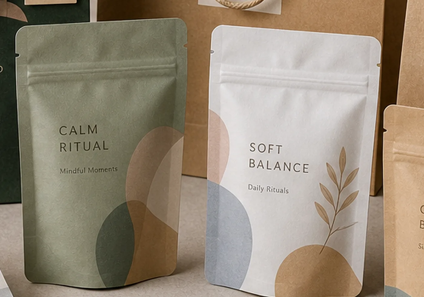 Custom paper bags and flexible pouch packaging examples