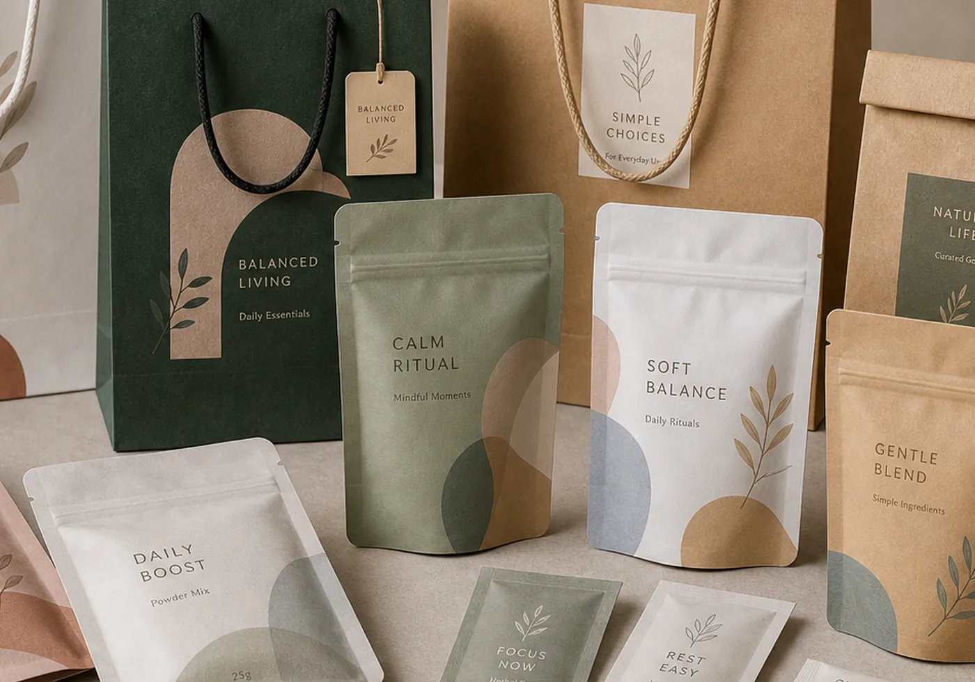 Custom paper bags and flexible pouch packaging examples