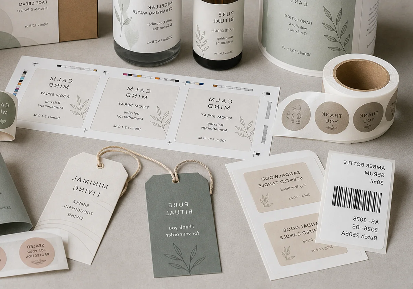 Printed product tags and labels used for branded packaging