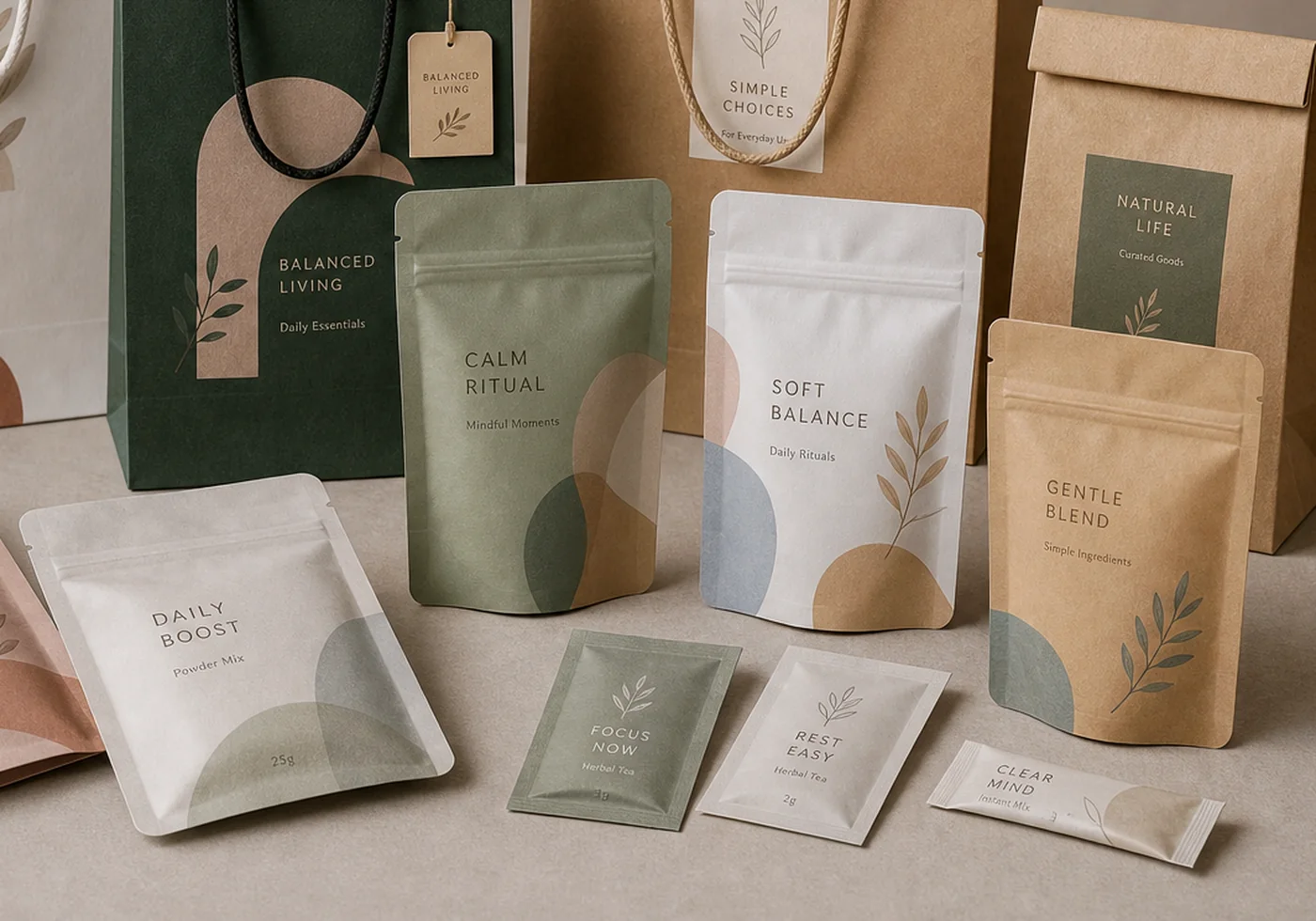 Custom paper bags and flexible pouch packaging examples
