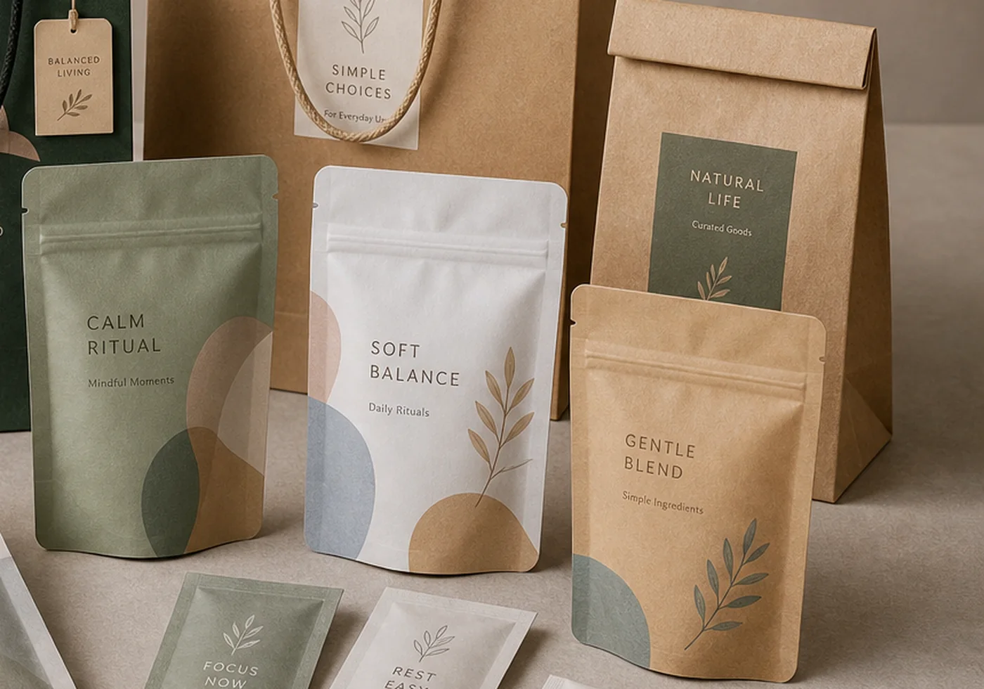 Custom paper bags and flexible pouch packaging examples