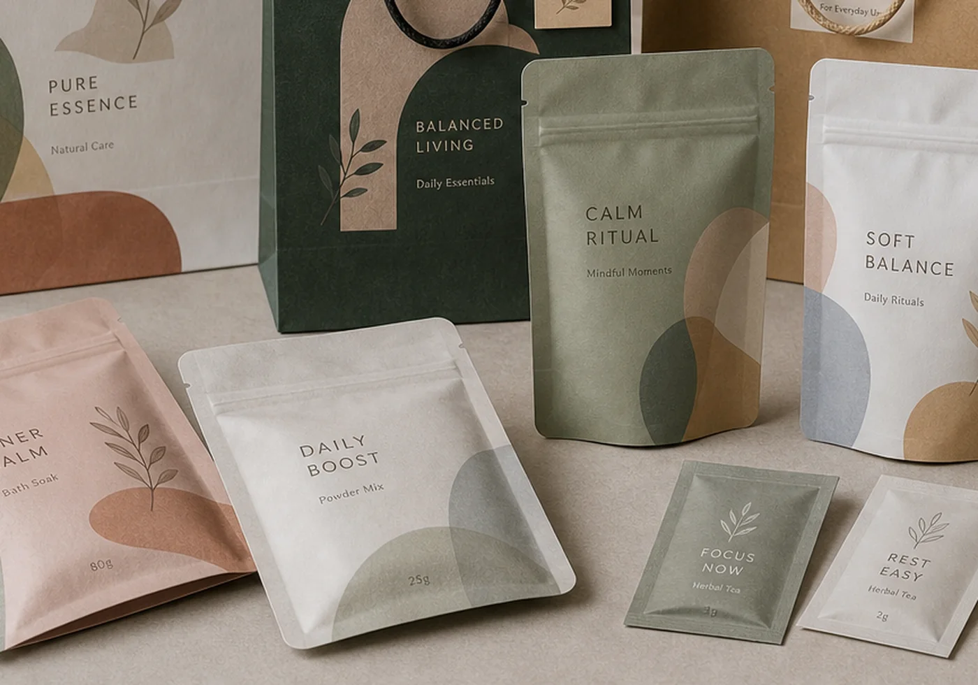 Custom paper bags and flexible pouch packaging examples
