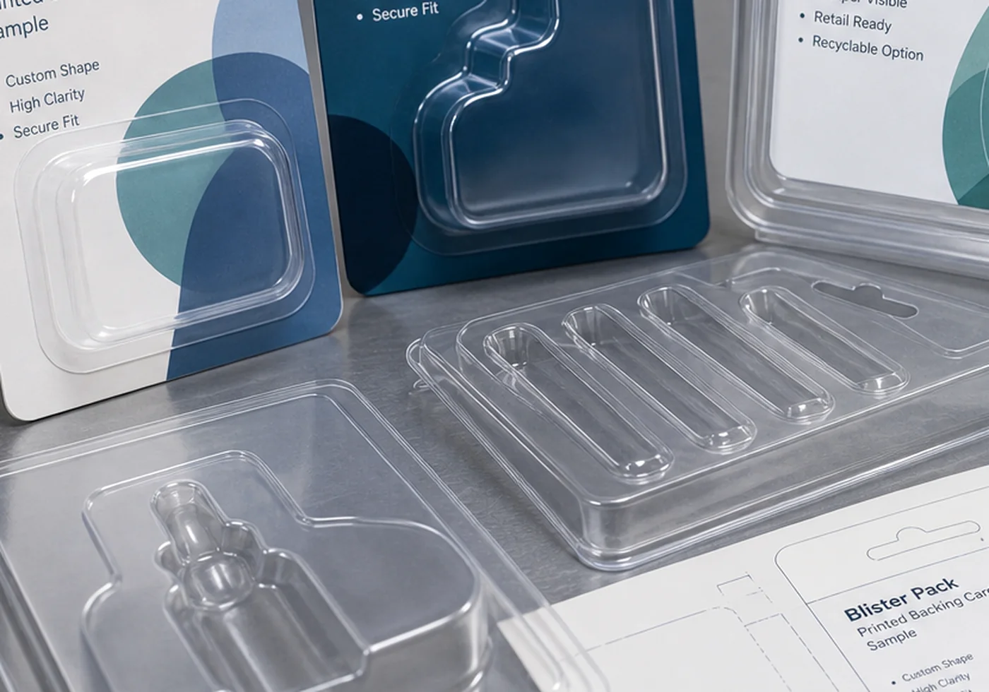 Clear thermoformed plastic packaging tray and blister style insert