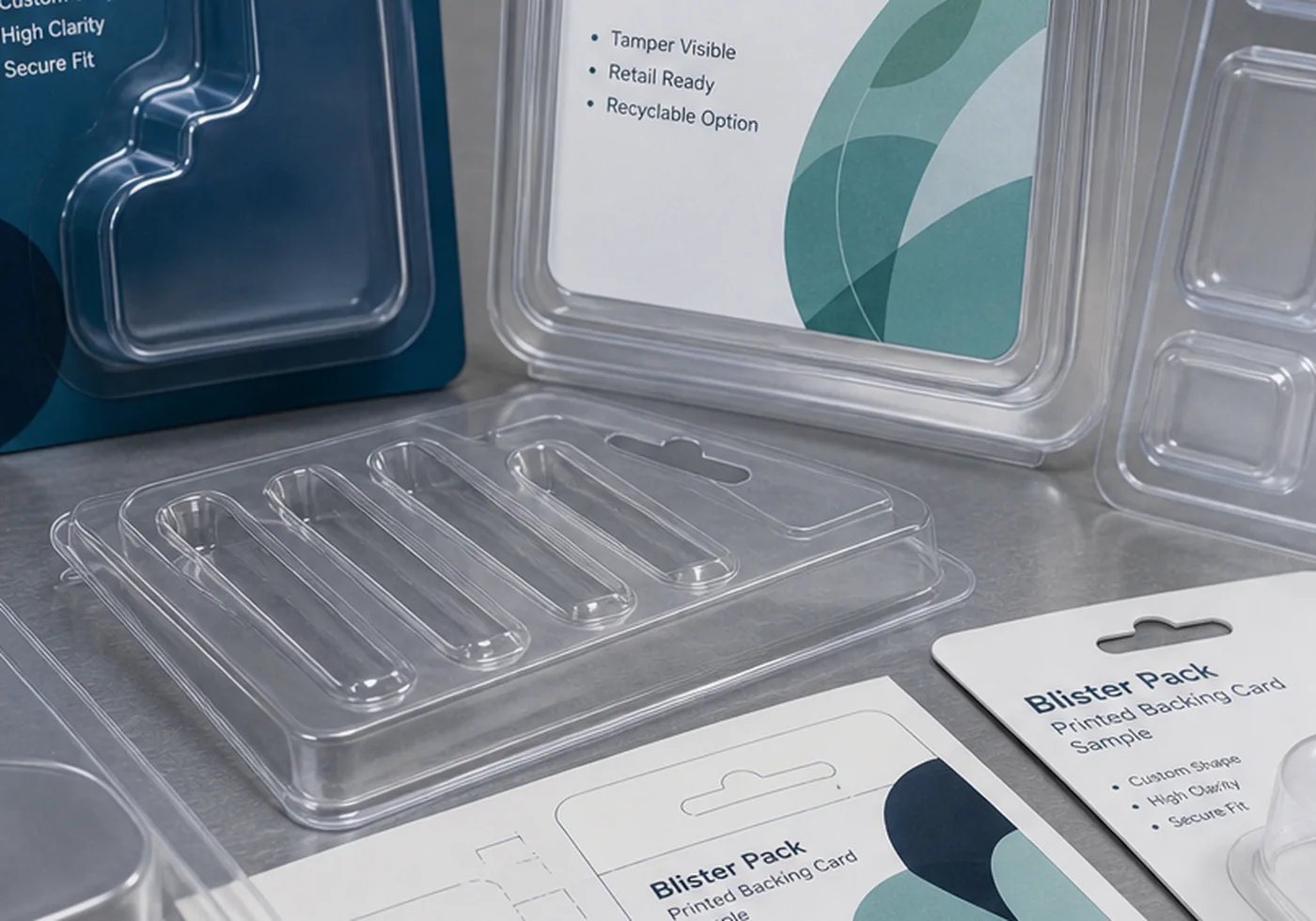 Clear thermoformed plastic packaging tray and blister style insert