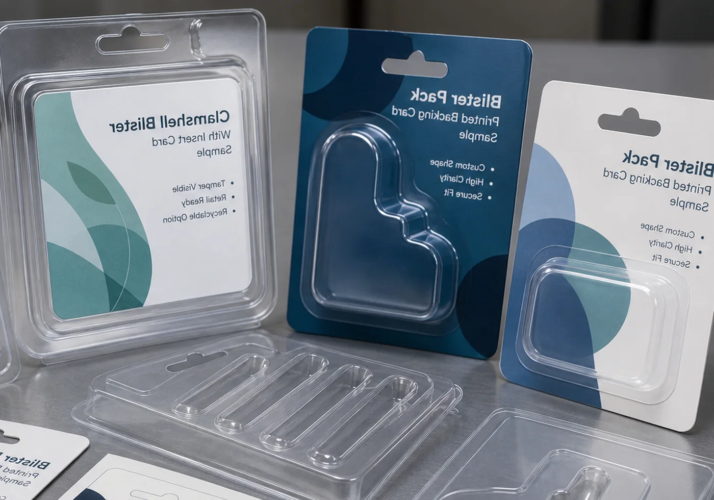 Clear thermoformed plastic packaging tray and blister style insert