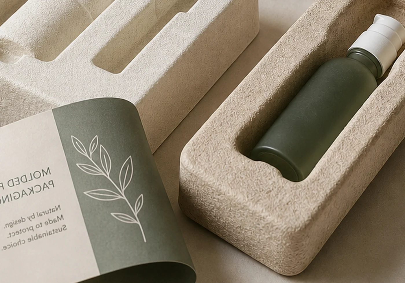 Fiber molded pulp tray packaging with formed protective cavities