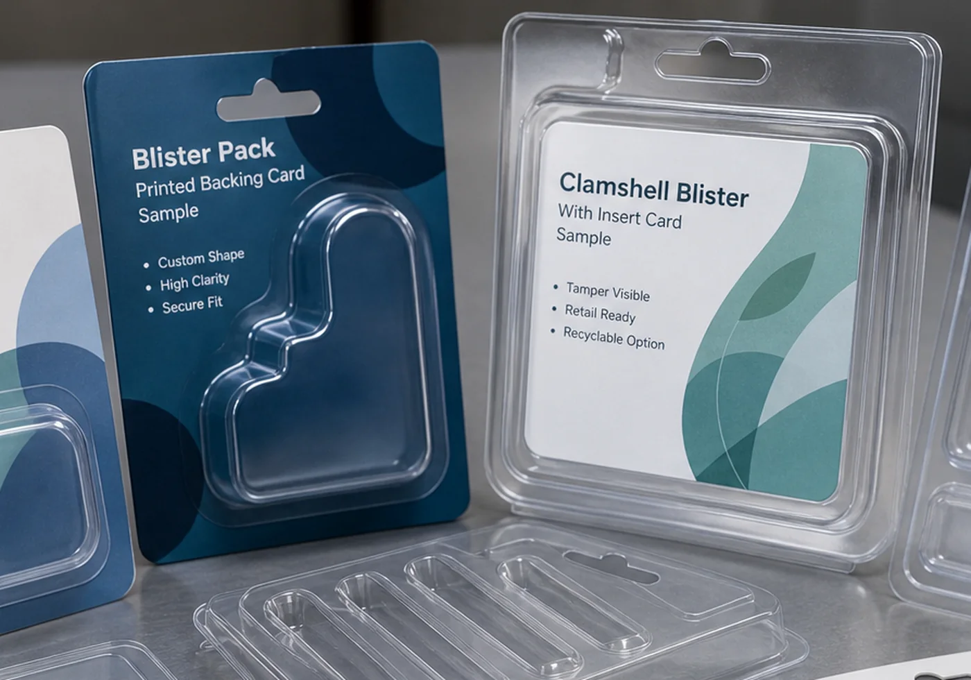 Clear thermoformed plastic packaging tray and blister style insert