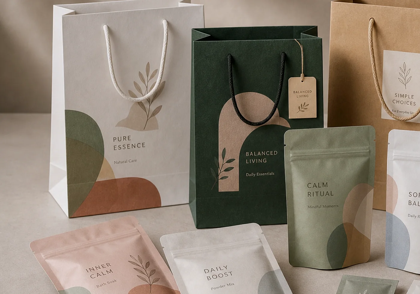 Custom paper bags and flexible pouch packaging examples