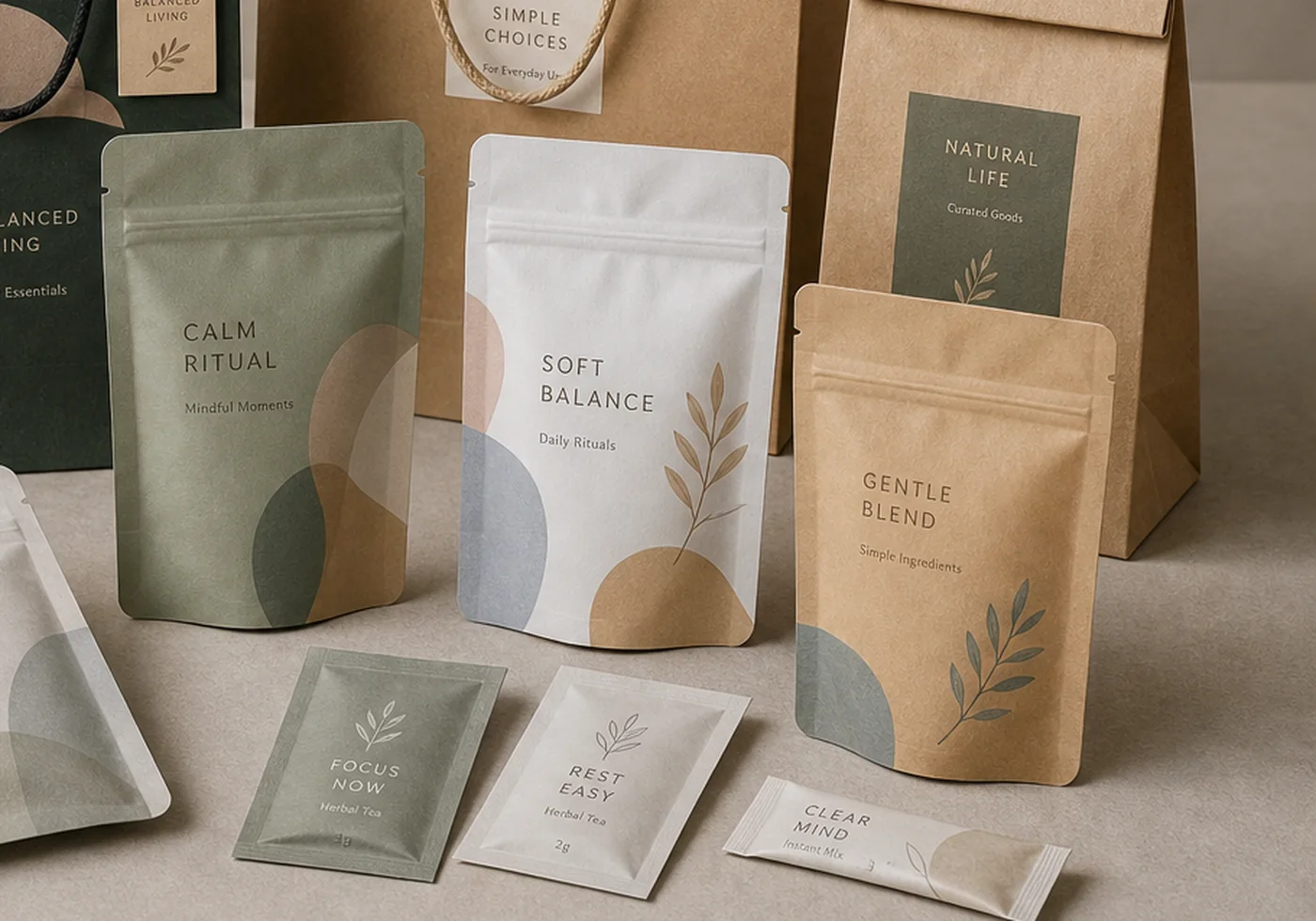 Custom paper bags and flexible pouch packaging examples