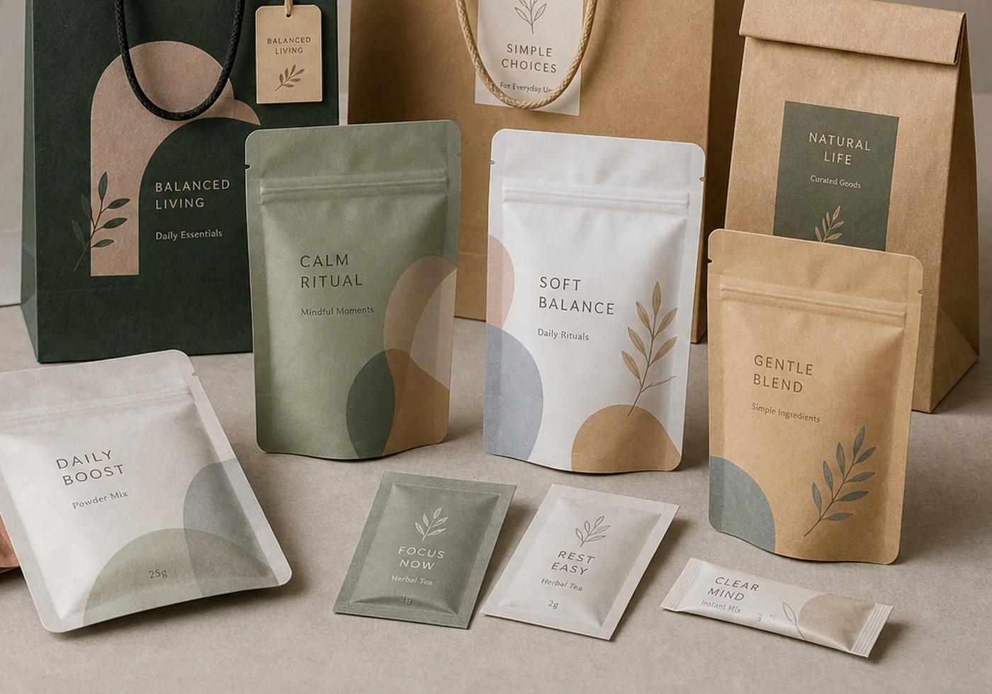 Custom paper bags and flexible pouch packaging examples