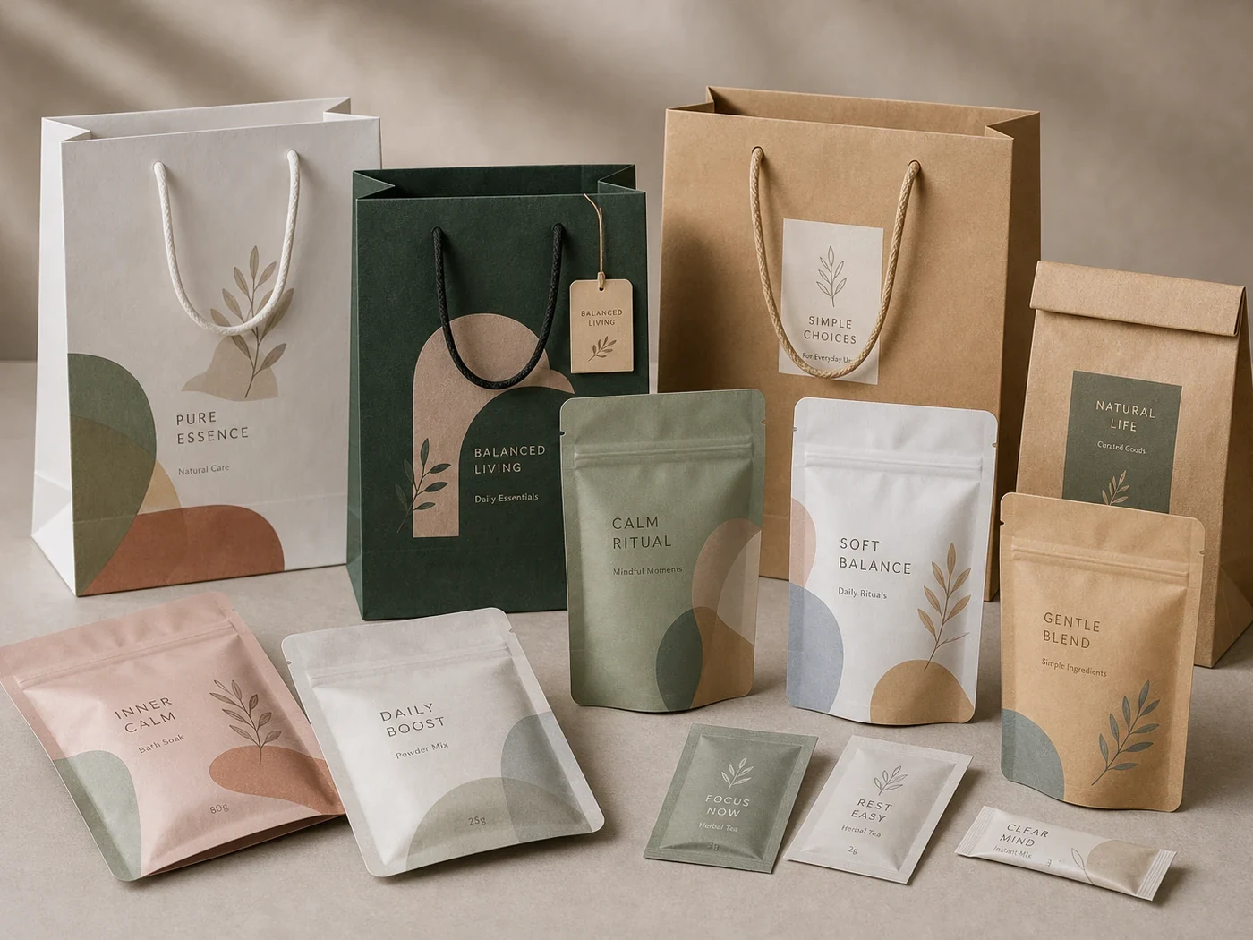 Custom paper bags and flexible pouch packaging examples